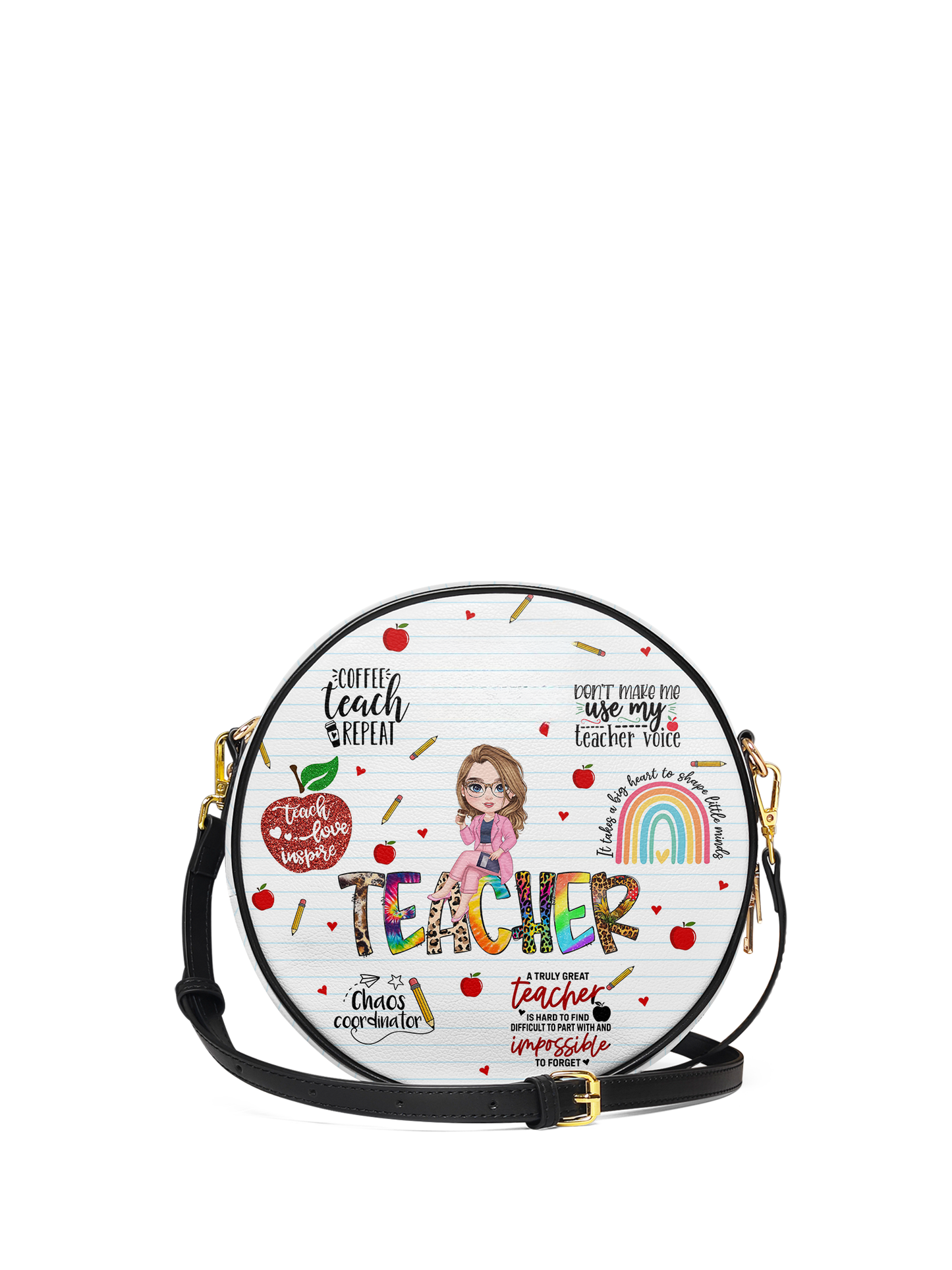 Teacher Teach Love Inspire Circle Crossbody Bag