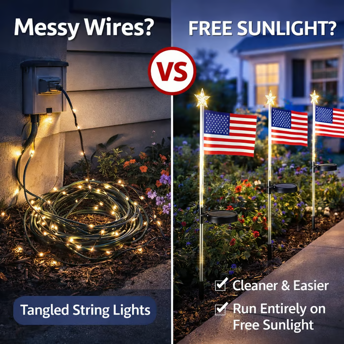 🔥SALE: 60% OFF🔥Solar American Flag Pathway Lights – Red, White & Blue Yard Glow for 250th Independence Celebration US✨