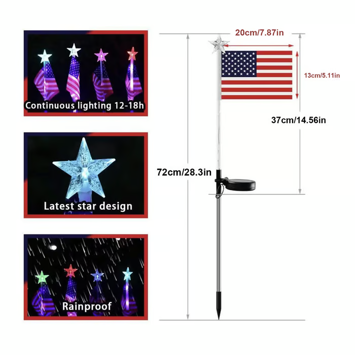 π₯Last Day: 60% OFFπ₯Solar American Flag Pathway Lights β Red, White & Blue Yard Glow for 250th Independence Celebration USβ¨