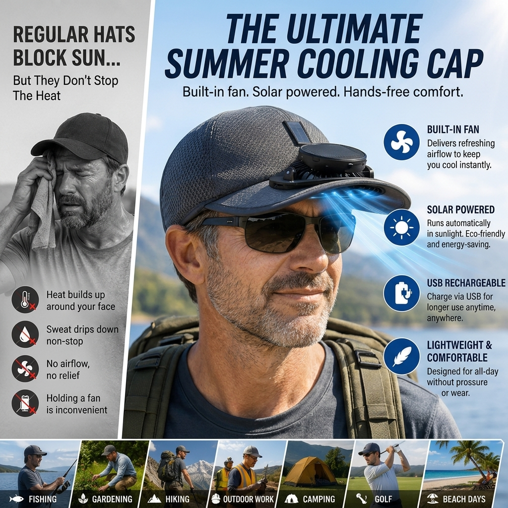 2026 Father's Day 60% OFF ✨ 2026 Pro Outdoor Cooling Hat – Solar + USB Dual-Powered Fan Cap with UPF 50+ Sun Protection