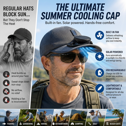 2026 Father's Day 60% OFF ✨ 2026 Pro Outdoor Cooling Hat – Solar + USB Dual-Powered Fan Cap with UPF 50+ Sun Protection