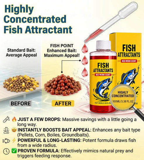 Concentrated Fish Attractant Liquid – Fast-Acting Red Worm Bait Additive for Freshwater Fishing, Enhances Scent & Improves Bite Response