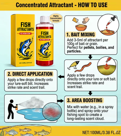 Concentrated Fish Attractant Liquid – Fast-Acting Red Worm Bait Additive for Freshwater Fishing, Enhances Scent & Improves Bite Response