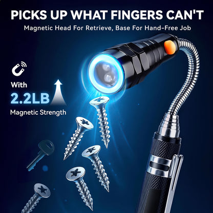 NEW UPGRADED Extendable Magnetic Pickup Tools - Telescoping Magnet with LED Flashlight