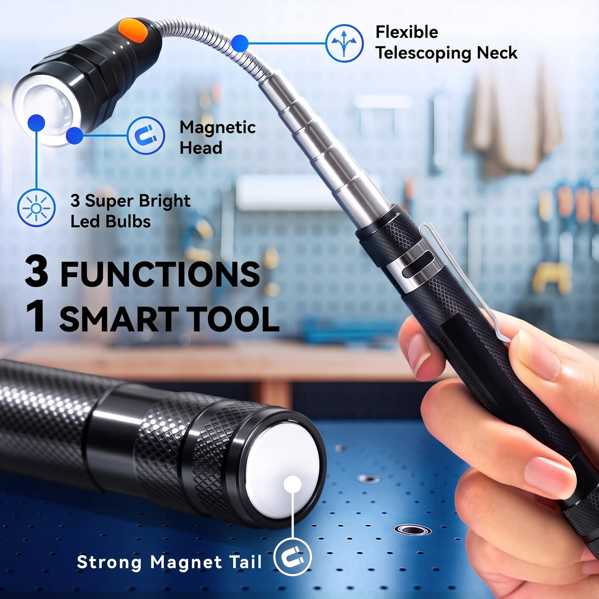 NEW UPGRADED Extendable Magnetic Pickup Tools - Telescoping Magnet with LED Flashlight