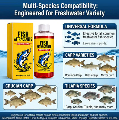 Concentrated Fish Attractant Liquid – Fast-Acting Red Worm Bait Additive for Freshwater Fishing, Enhances Scent & Improves Bite Response