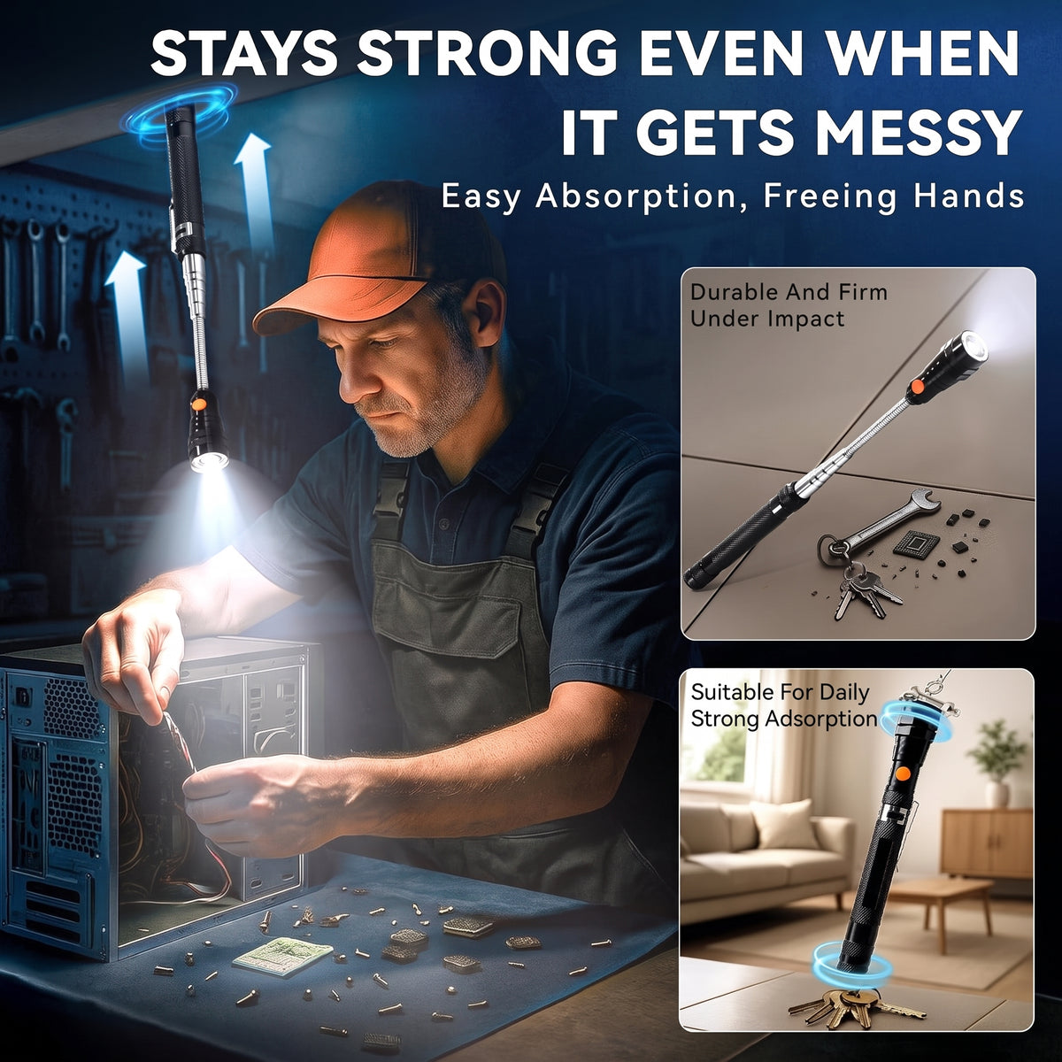 NEW UPGRADED Extendable Magnetic Pickup Tools - Telescoping Magnet with LED Flashlight