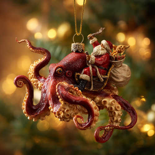 Christmas Octopus Acrylic Ornament – Deep Sea Holiday Magic