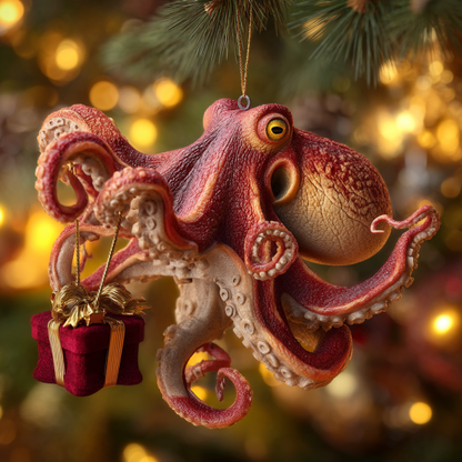 Christmas Octopus Acrylic Ornament – Deep Sea Holiday Magic