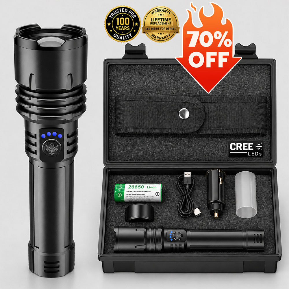 MEGA DEAL: 70% OFF + FREE GIFT🔥2026 Upgraded Super Bright Ultimate LED Tactical Flashlight, 80X Brightness, CREE LED Power, 50H Battery & Military-Tough Build