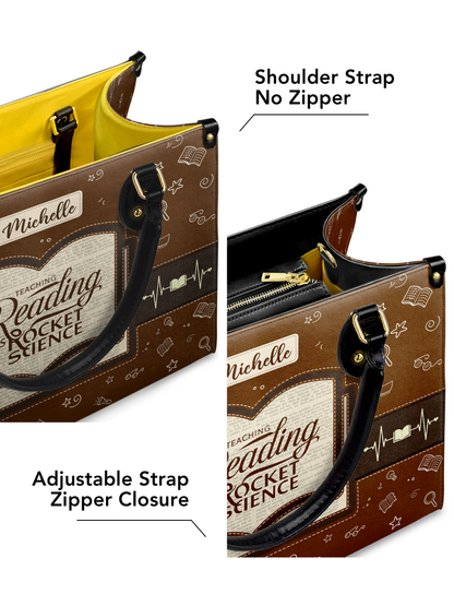 Teaching Reading Is Rocket Science Leather Bag