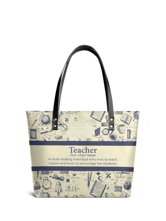 Teacher Noun Leather Tote Bag