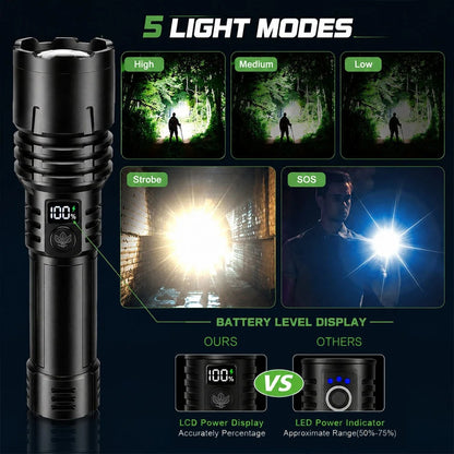 🔥DEAL 70% OFF!!⏰ 🔦 Super Bright Ultimate Tactical Flashlight, 80X Brightness, 120H RUN TIME, Military-Tough CREE LED Power