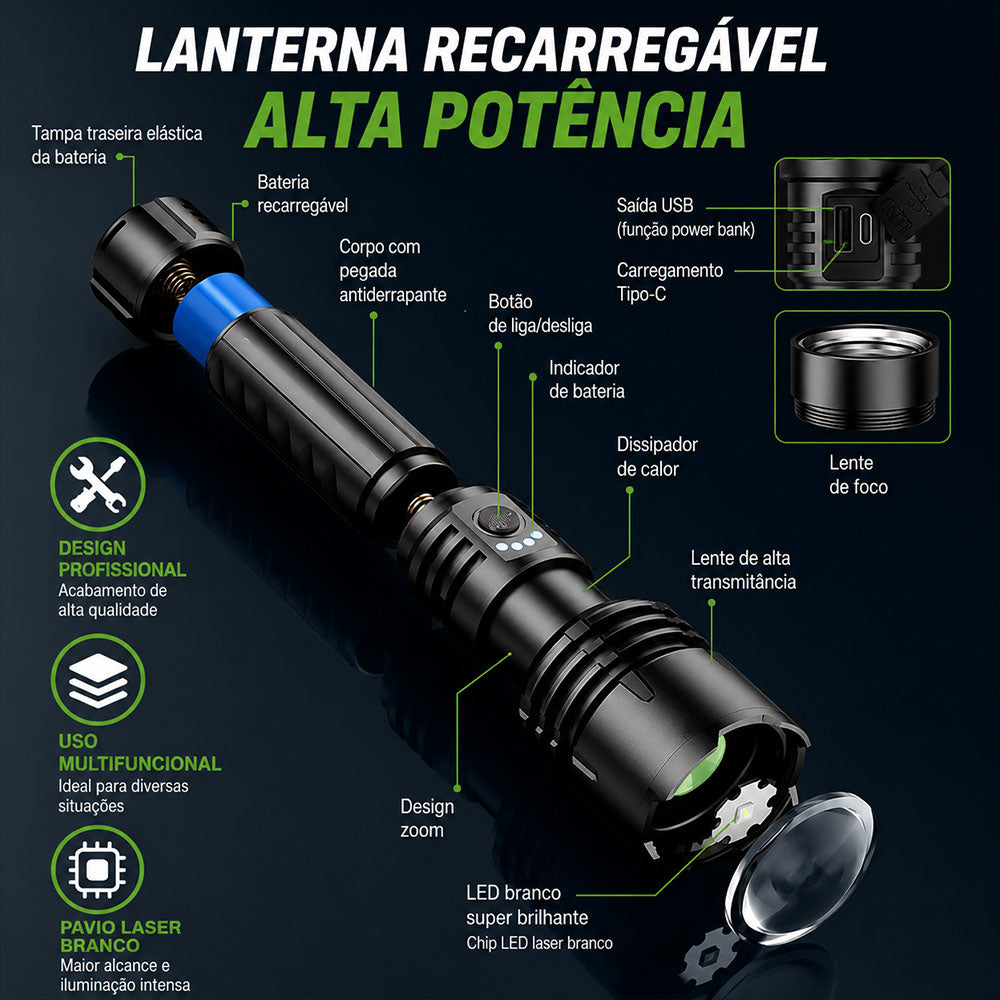 🔥60% DE DESCONTO!!⏰ 🔦 Super Bright Ultimate Tactical Flashlight, Resistência de Grau Militar – Feita para Qualquer Emergência