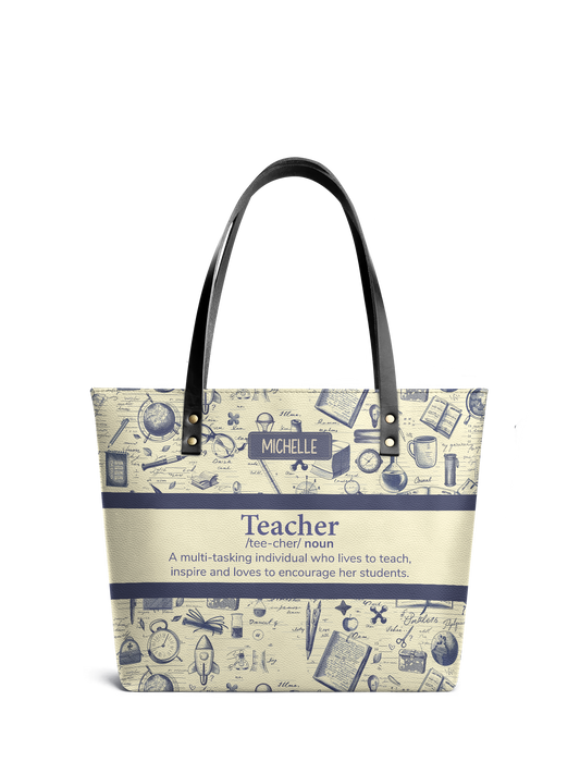Teacher Noun Leather Tote Bag