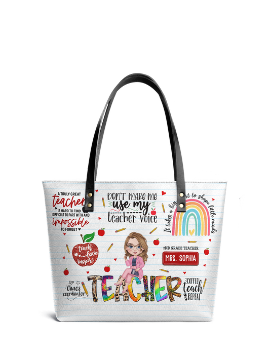 Teacher Teach Love Inspire Leather Tote Bag