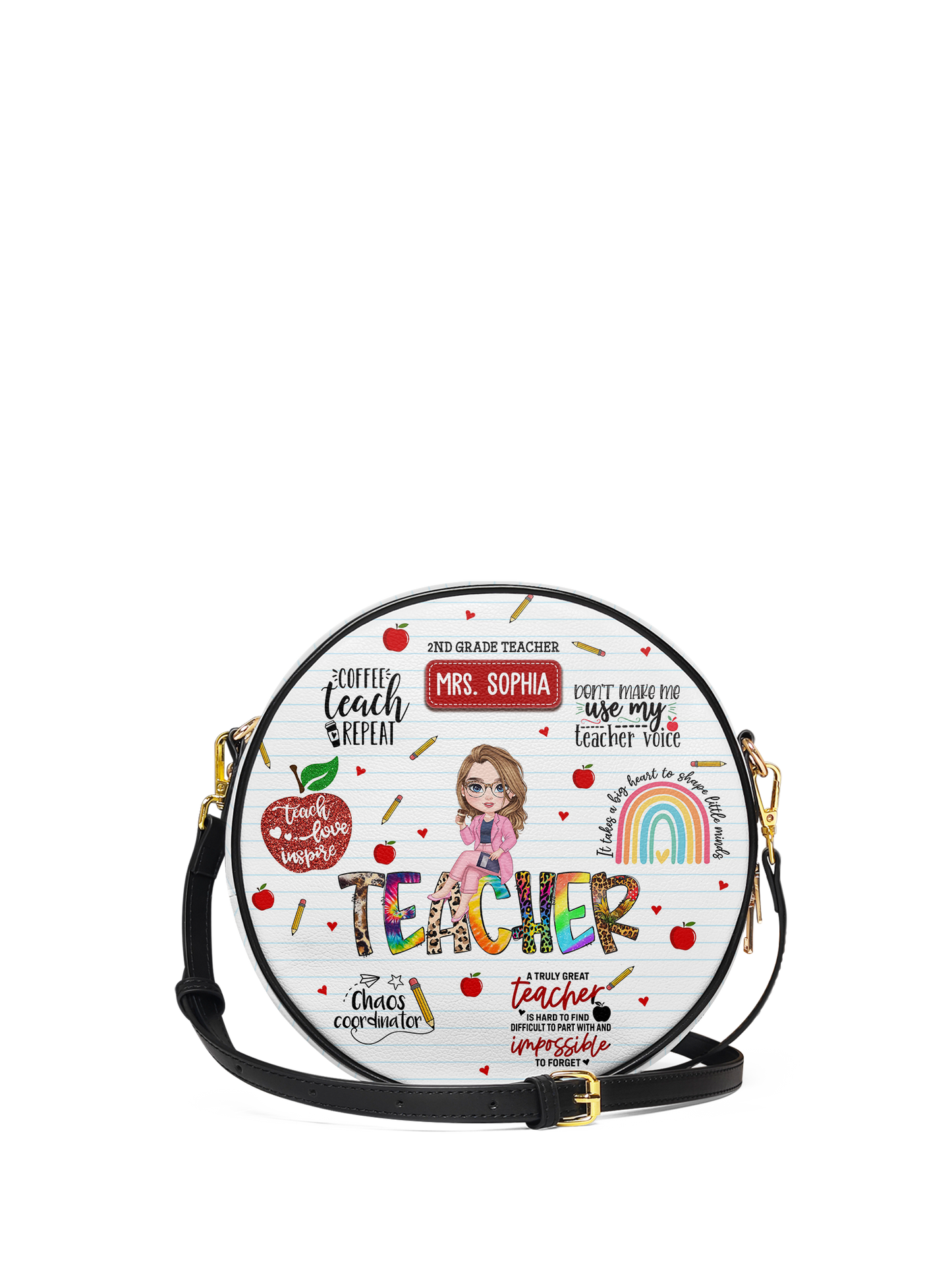 Teacher Teach Love Inspire Circle Crossbody Bag