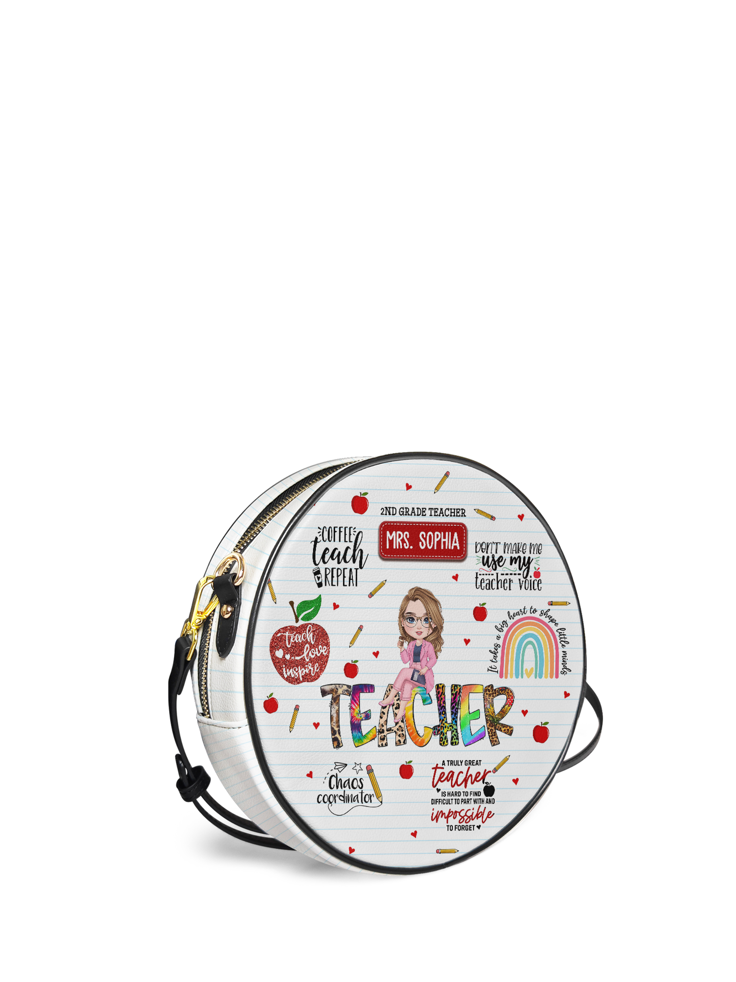 Teacher Teach Love Inspire Circle Crossbody Bag