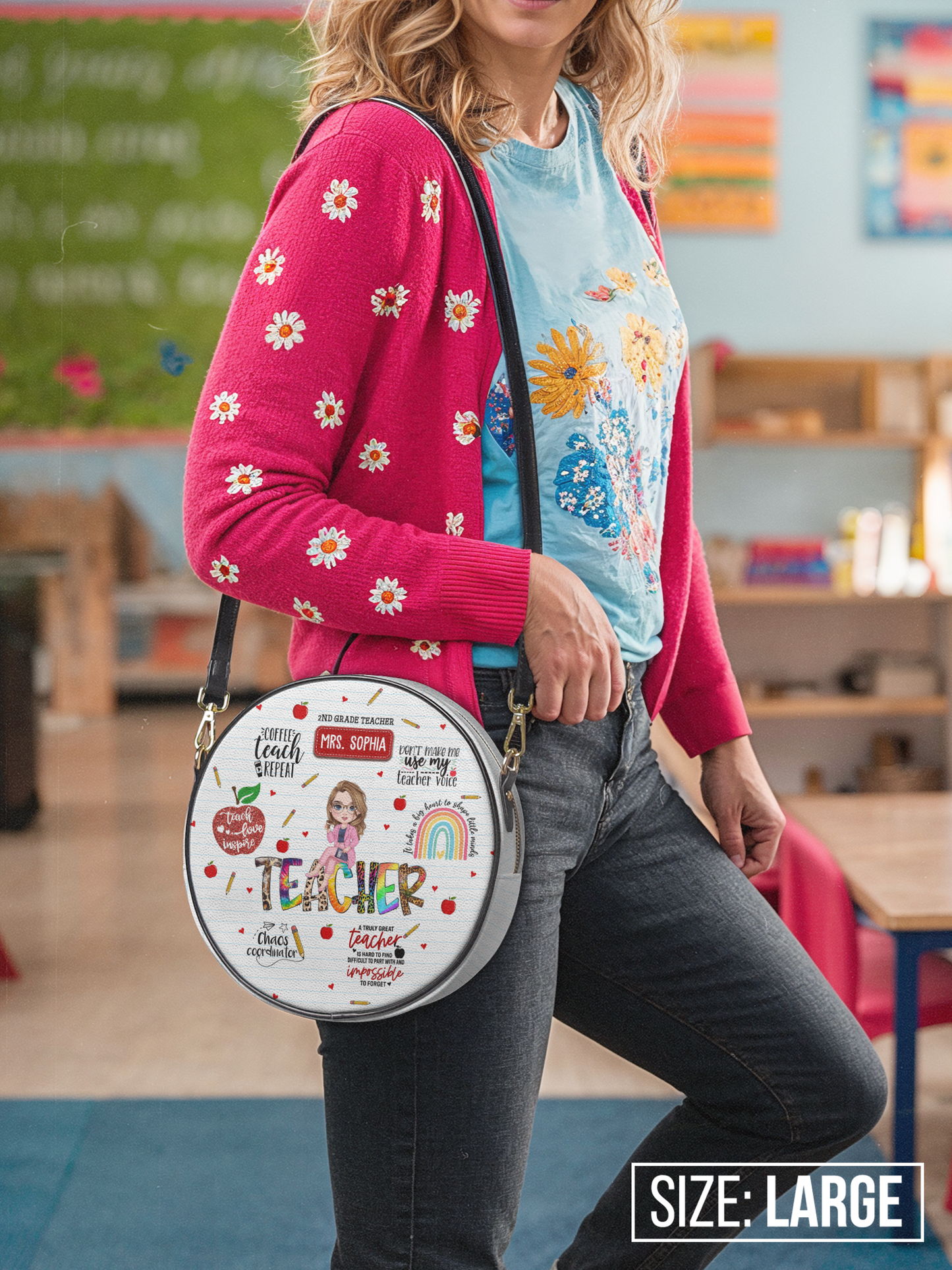 Teacher Teach Love Inspire Circle Crossbody Bag
