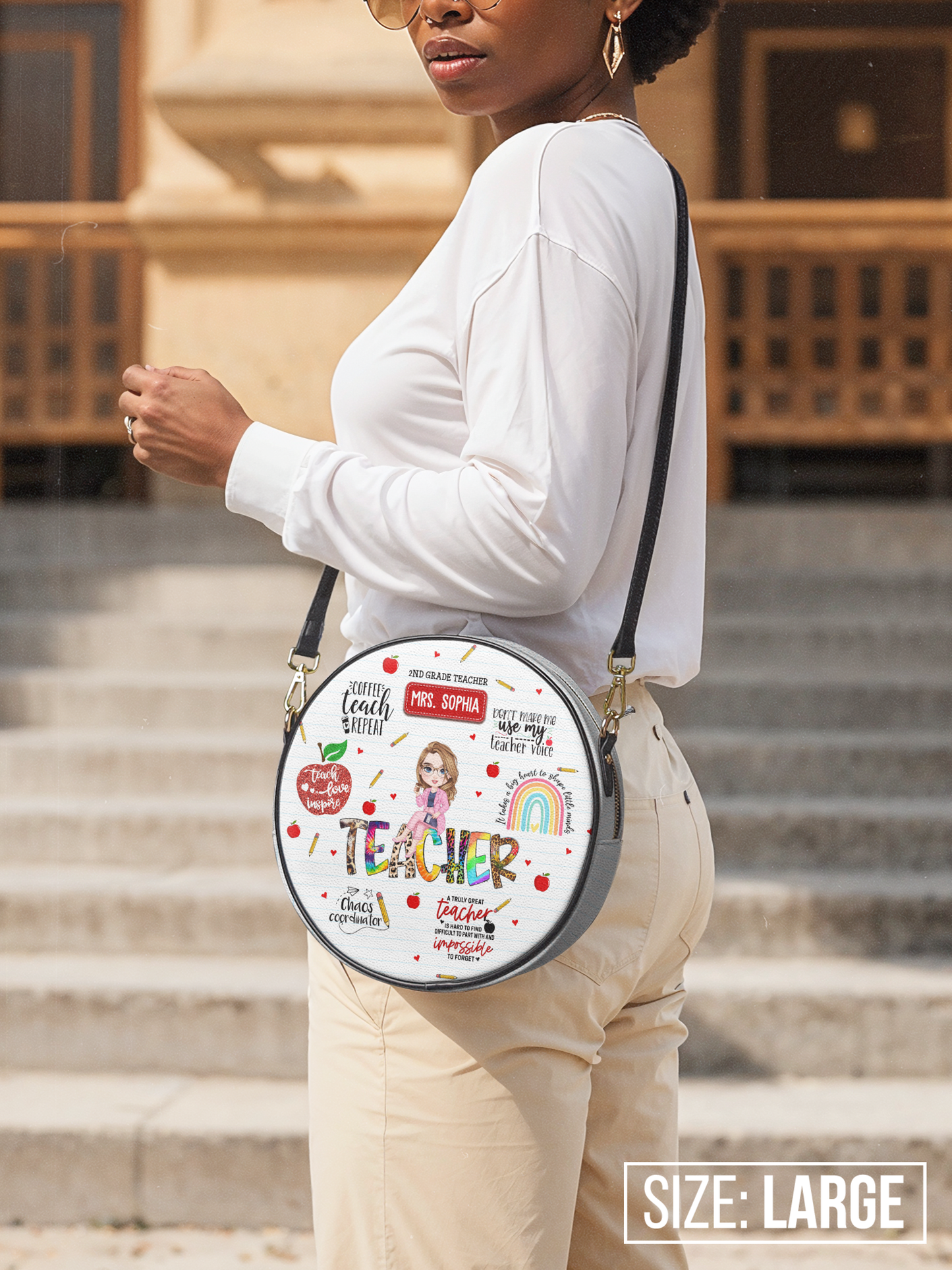 Teacher Teach Love Inspire Circle Crossbody Bag