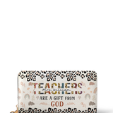 Teachers Are A Gift From God Leopard Rainbow NNRZ01102669FM Zip Around Leather Wallet