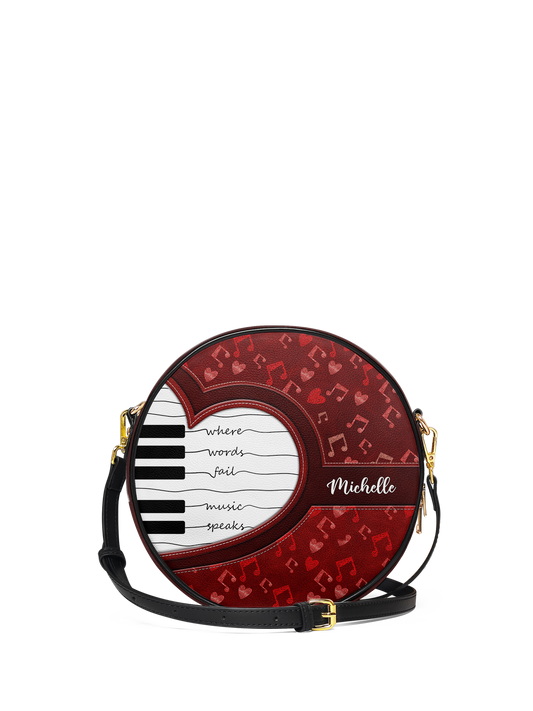Where Words Fail Music Speaks Music Notes Circle Crossbody Bag
