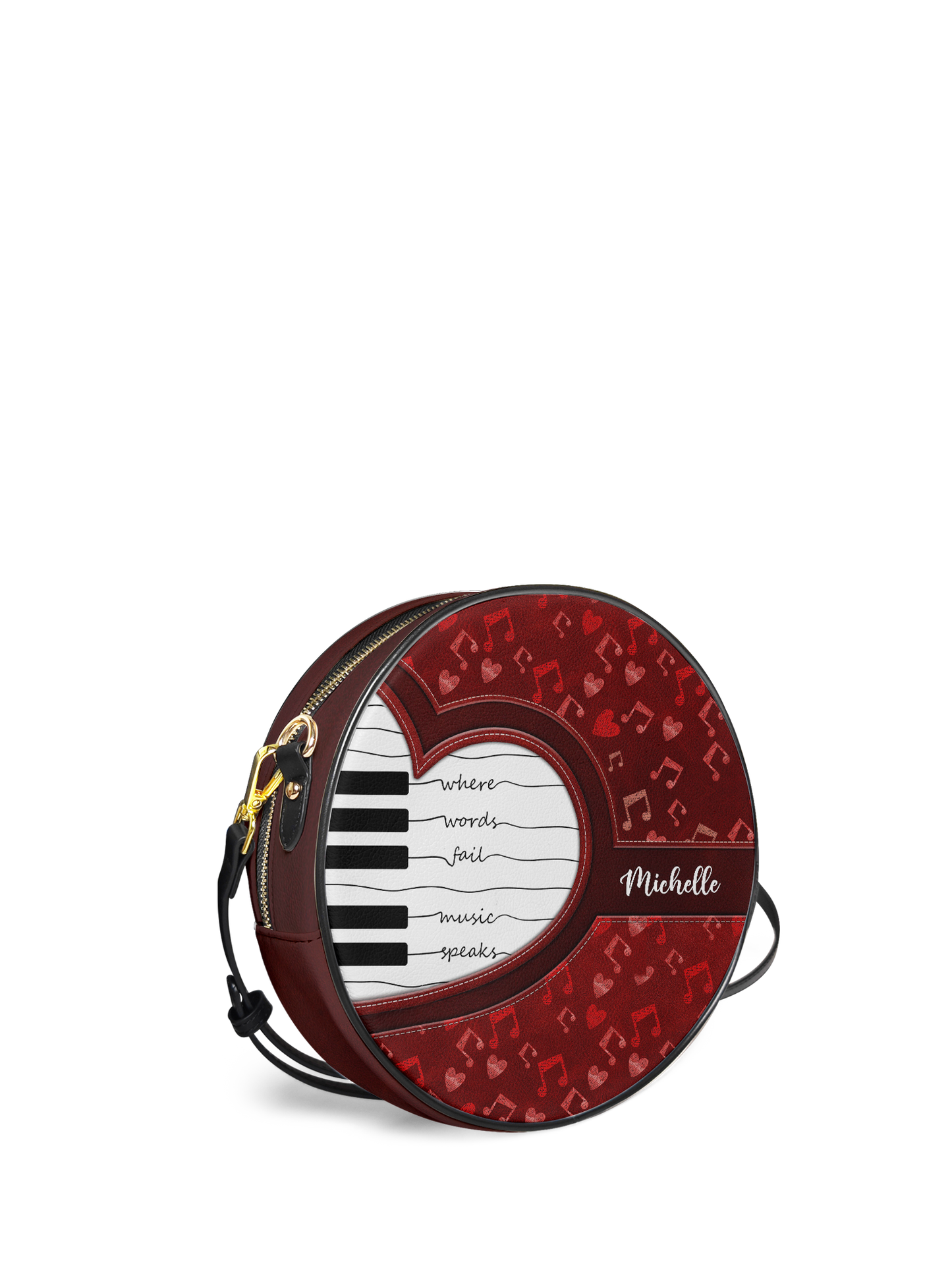 Where Words Fail Music Speaks Music Notes Circle Crossbody Bag