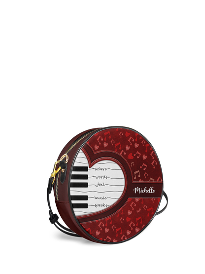Where Words Fail Music Speaks Music Notes Circle Crossbody Bag