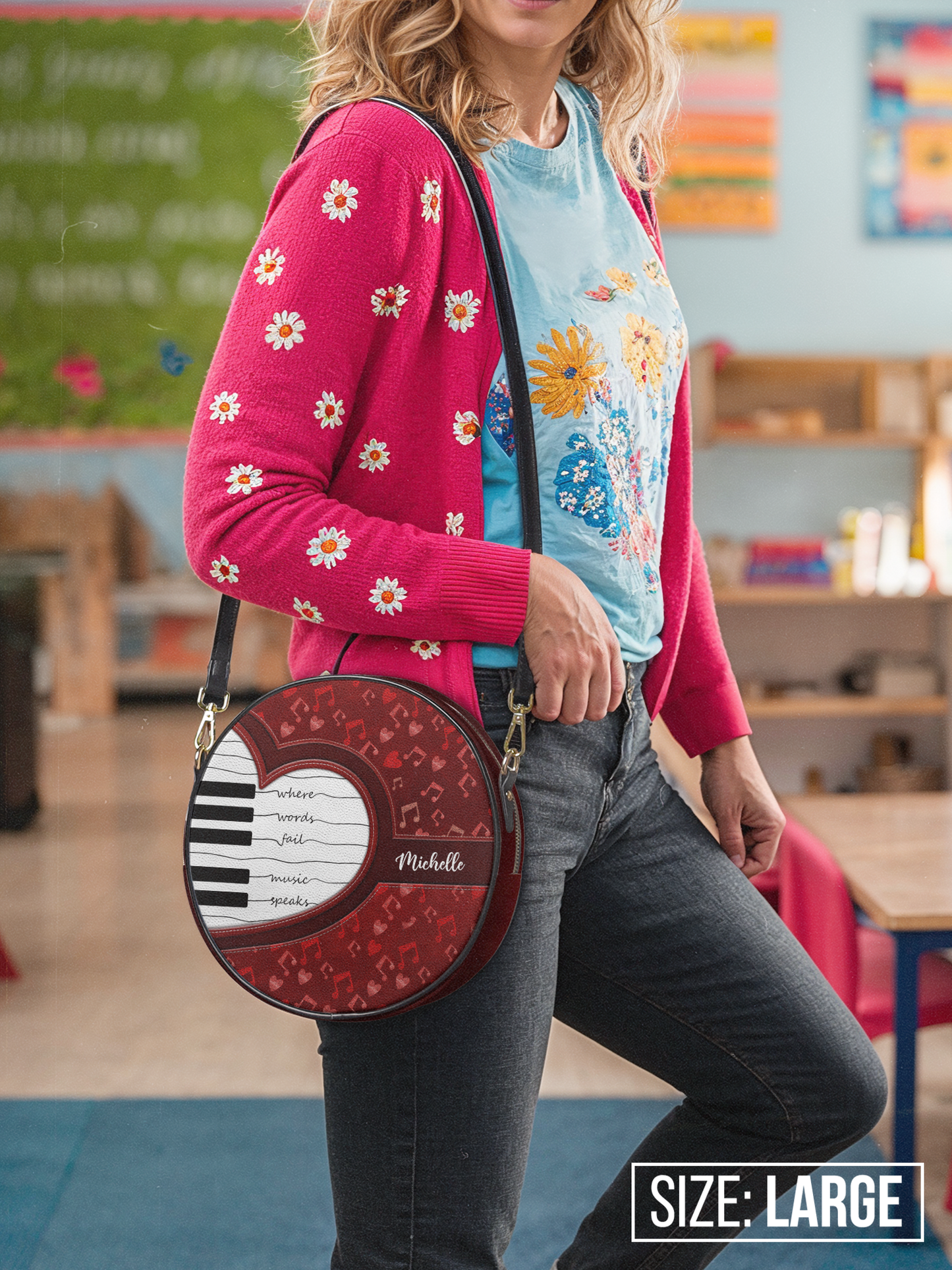 Where Words Fail Music Speaks Music Notes Circle Crossbody Bag