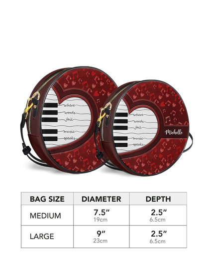 Where Words Fail Music Speaks Music Notes Circle Crossbody Bag