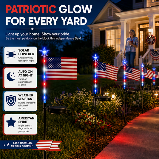 🔥Last Day: 60% OFF🔥Solar American Flag Pathway Lights – Red, White & Blue Yard Glow for 250th Independence Celebration US✨