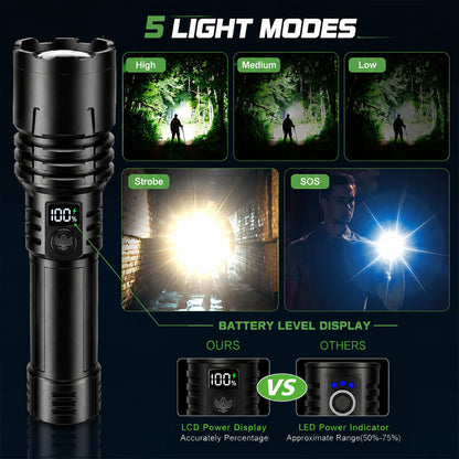 🔥BEST SALE: 70% OFF + 🎁🔦 2026 Super Bright Ultimate Tactical Flashlight,🔥1M+ Sold Worldwide, 80X Brightness, 120-Hour RUN TIME, Smart LED Display, Military-Grade CREE LED