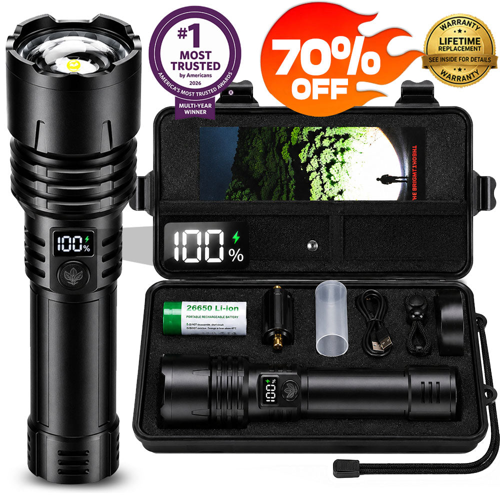 🔥BEST SALE: 70% OFF + 🎁🔦 2026 Super Bright Ultimate Tactical Flashlight,🔥1M+ Sold Worldwide, 80X Brightness, 120-Hour RUN TIME, Smart LED Display, Military-Grade CREE LED