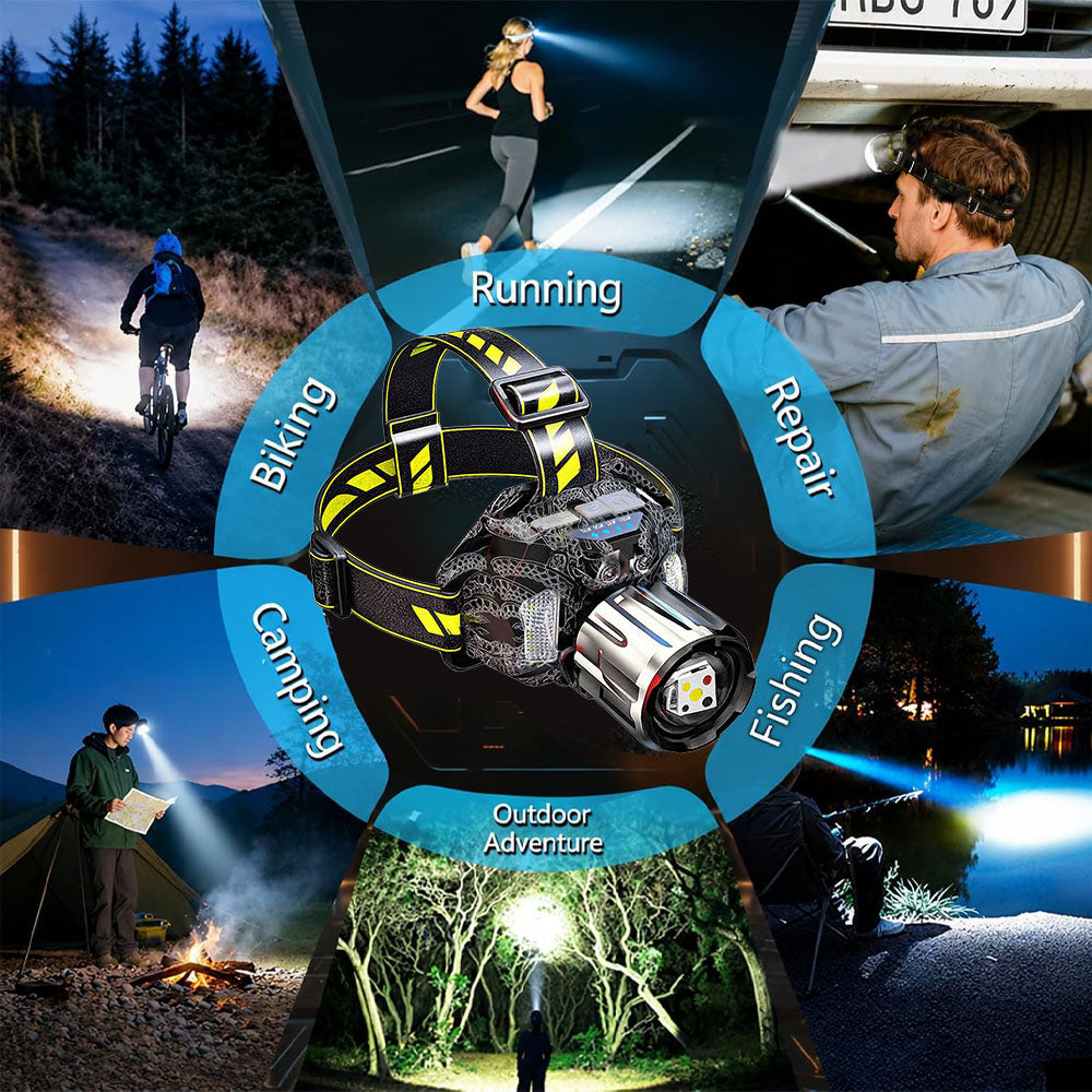 🔥MEGA DEAL 60% OFF!!⏰ 🔦 Rechargeable Multi-Light LED Headlamp, 🔋7500mAh Battery, Motion Sensor Waterproof Headlamp for Camping Hiking Hunting