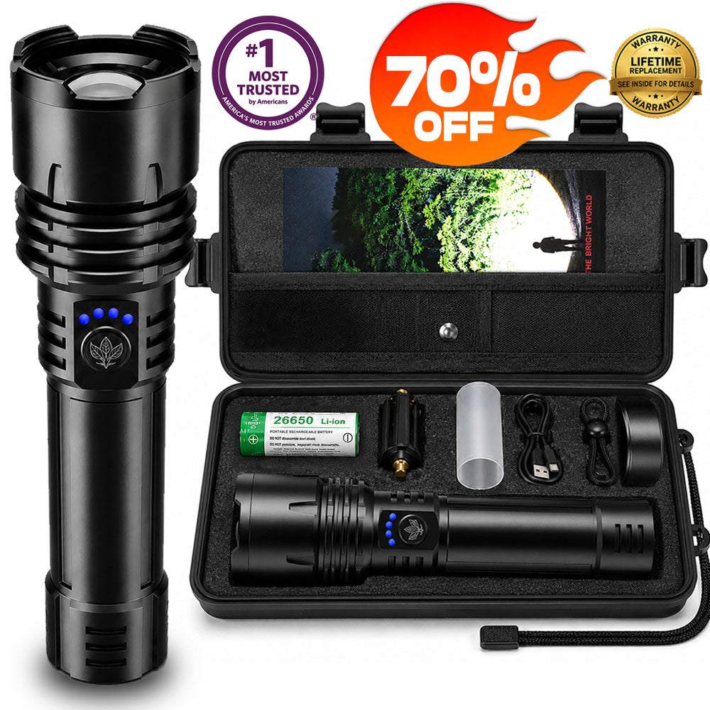 🔥DEAL 70% OFF!!⏰ 🔦 Super Bright Ultimate Tactical Flashlight, 80X Brightness, Military-Tough CREE LED Power, 120H RUN TIME