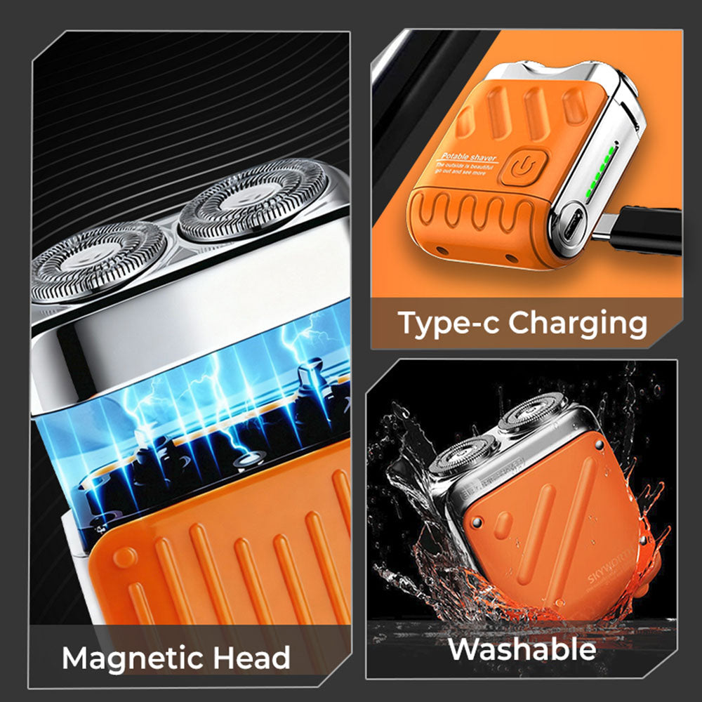 SALE 70% OFF + FREE GIFT 🔥 Portable Mini Rotary Electric Shaver, 9000RPM Magnetic Dual-Head, Rechargeable IPX7 Waterproof Wet/Dry