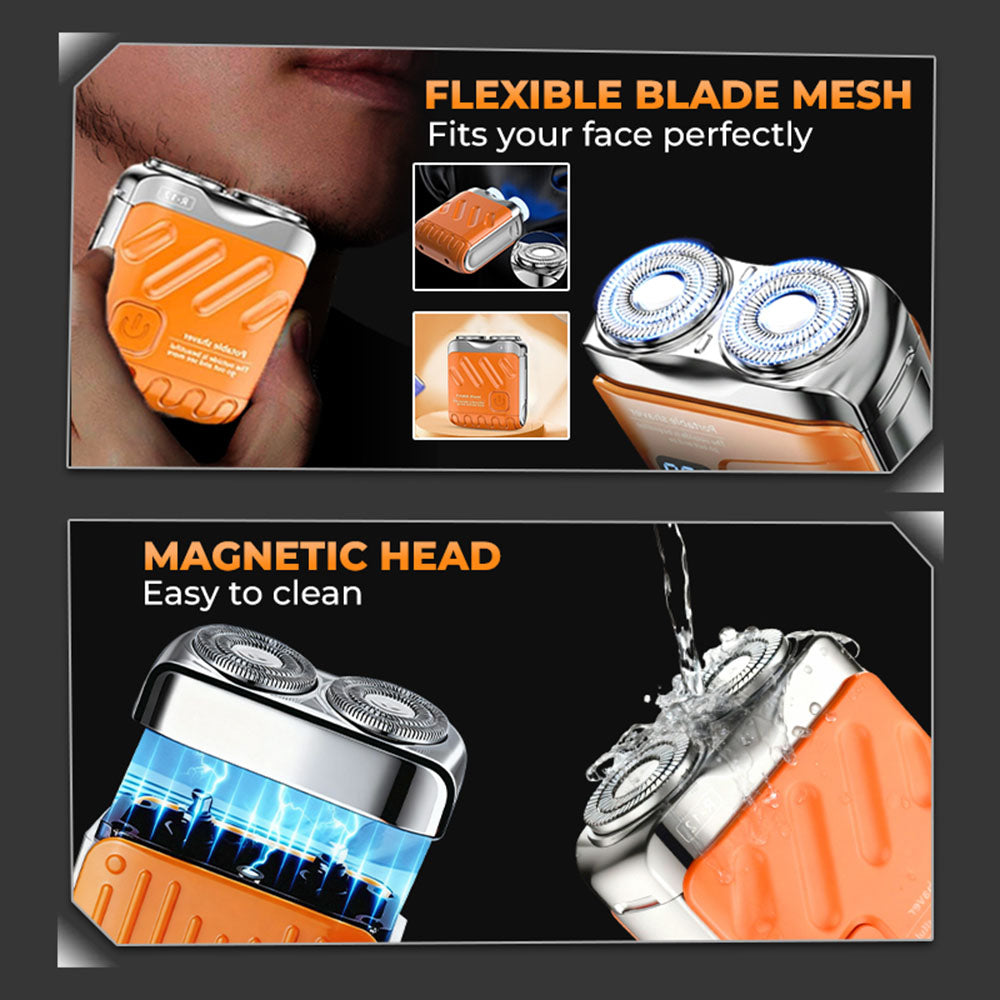 SALE 70% OFF + FREE GIFT 🔥 Portable Mini Rotary Electric Shaver, 9000RPM Magnetic Dual-Head, Rechargeable IPX7 Waterproof Wet/Dry
