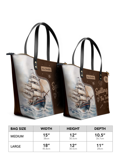 Spilling The Tea Since Leather Tote Bag