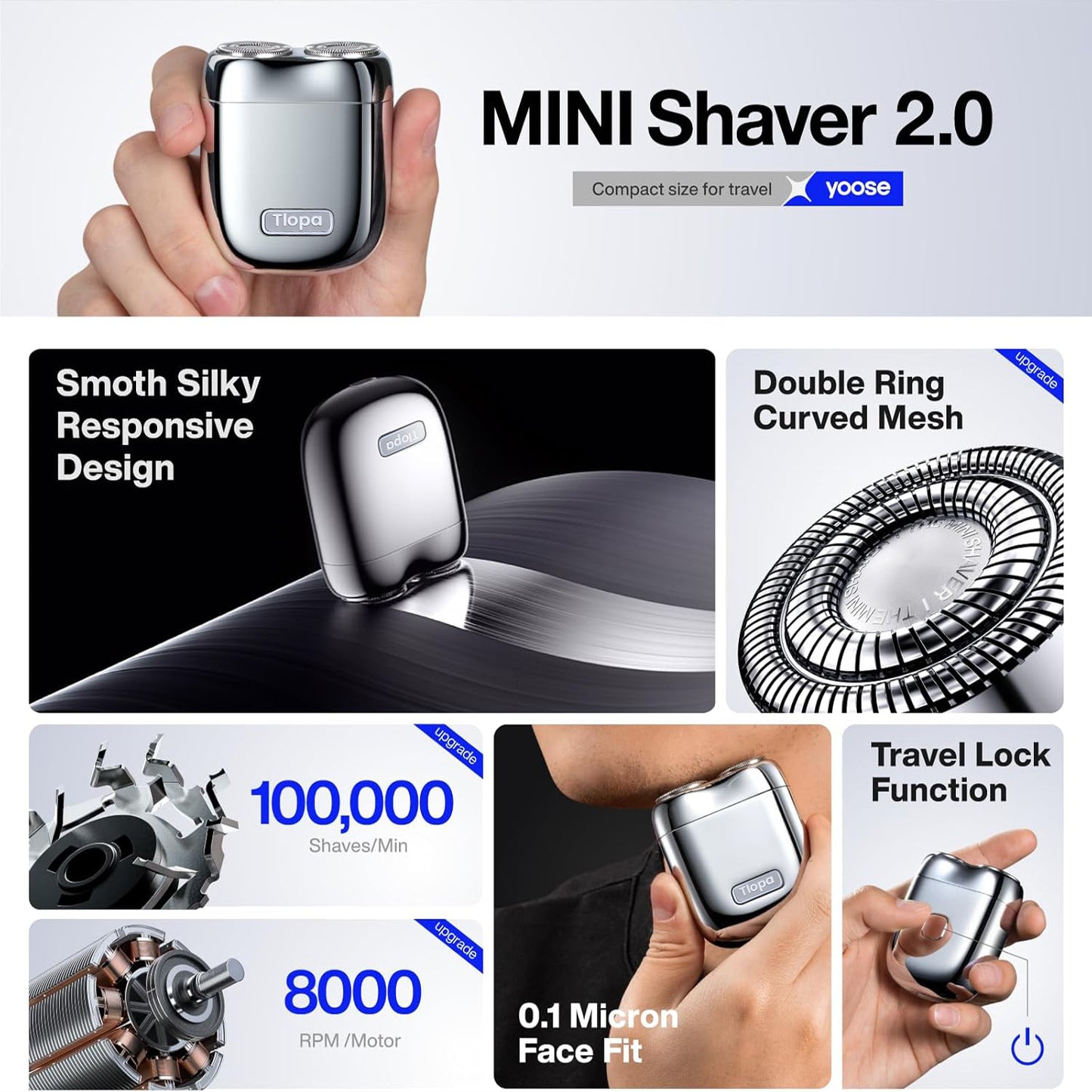 TLOPA® Pocket Shaver USB Mini Shavers for Men